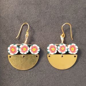 Handmade Bouquet Clay/Brass Half Moon Earrings